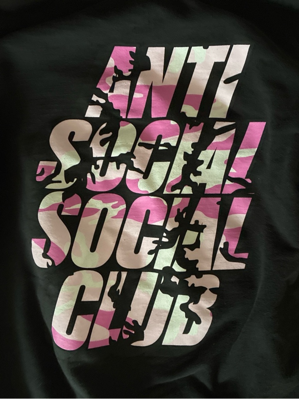 Used Anti Social Social Club Black Hoodie with Pink Camo Logo. Medium - Picture 2 of 3